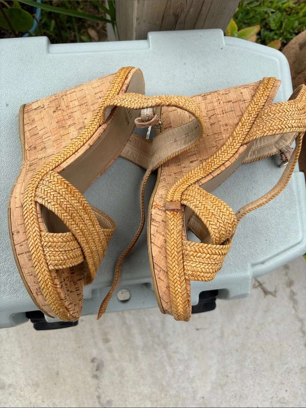 Stuart Weitzman Tan Braided Cork Wedge Sandals - Picture 7 of 7